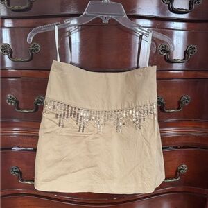 Free People Tan Mini Skirt with Sequin Accents (fits like a 4)